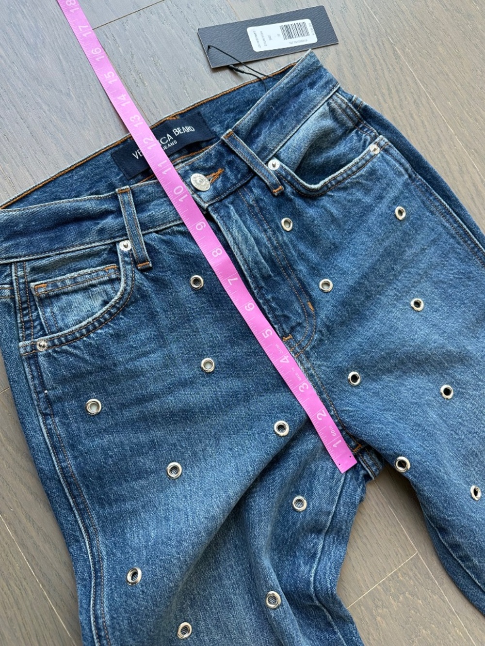 Veronica Beard DYLAN Straight Leg Grommet Bandit Jeans Jean With Tags - Size 23 - Picture 7 of 8